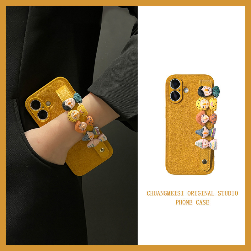 Fun Yellow Three-Dimensional Doll Wristband for Apple 16 Mobile Phone Case iphone15promax Anti-Drop 13 Women Fun Yellow Three-Dimensional Doll Wristband for Apple 16 Mobile Phone Case iphone15promax Anti-Drop 13 Women