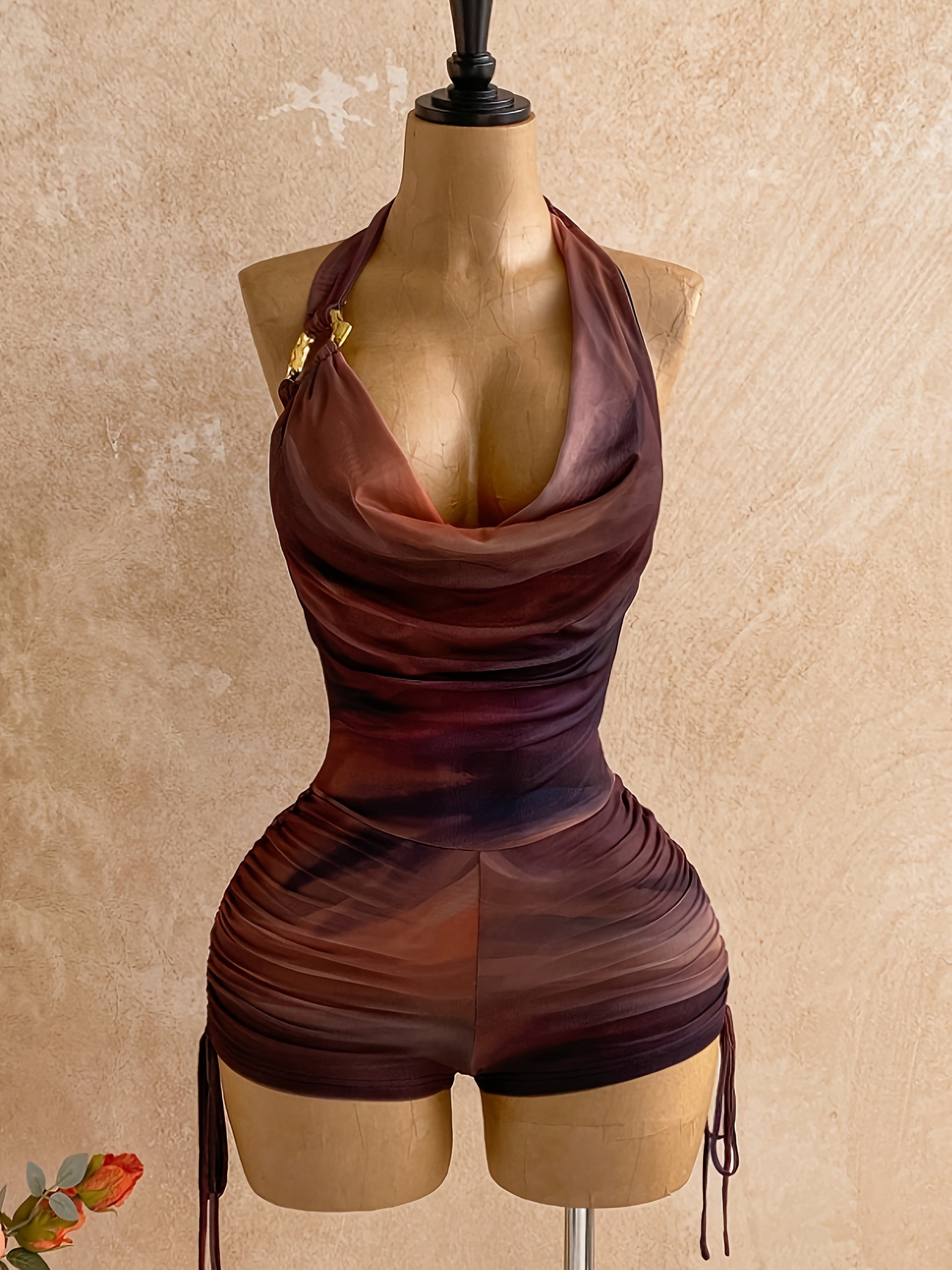 Women's Clothing Color Block Tie Front Jumpsuit New American Bestseller Hot Item_ecoleips.com