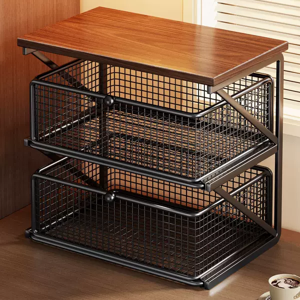 Desktop storage rack for kitchen use, countertop drawer-style spice rack, multifunctional storage shelf for microwave and coffee machine