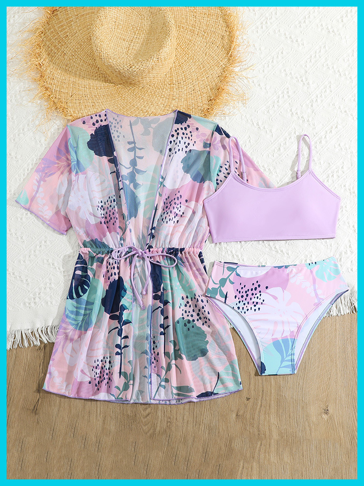 Mädchen Dreiteiliges Bikin-set Mit Badeanzug Und Strandkleid_voghion.com