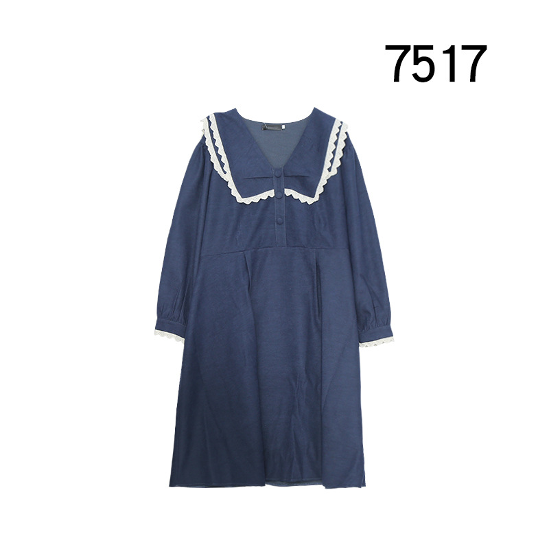 【R】7517轩辰大码女装秋冬新品撞色娃娃领连衣裙显瘦女|ru