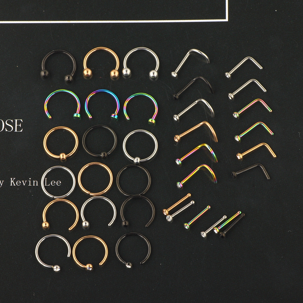 Stainless Steel Nose Stud Nose Ring Straight Curved L Shape Nose Piercing Jewelry detail image 7
