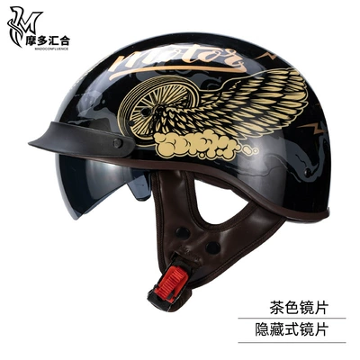 Motosiklet kaskı (dəbilqə) – 3C Certified Retro Half Helmet - black-flywheel-hidden-brown-lens-m