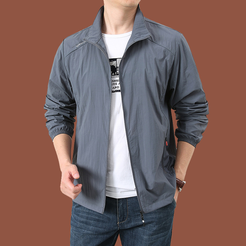 Summer New Fashion Stand Collar Loose Sun Protection Clothing Men's Casual Outdoor Sports Windbreaker Men Breathable No Cap Skin Clothing Men 