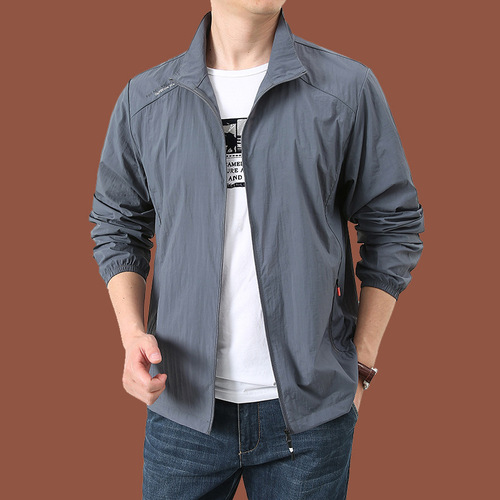 Summer New Fashion Stand Collar Loose Sun Protection Clothing Men's Casual Outdoor Sports Windbreaker Men Breathable No Cap Skin Clothing Men 