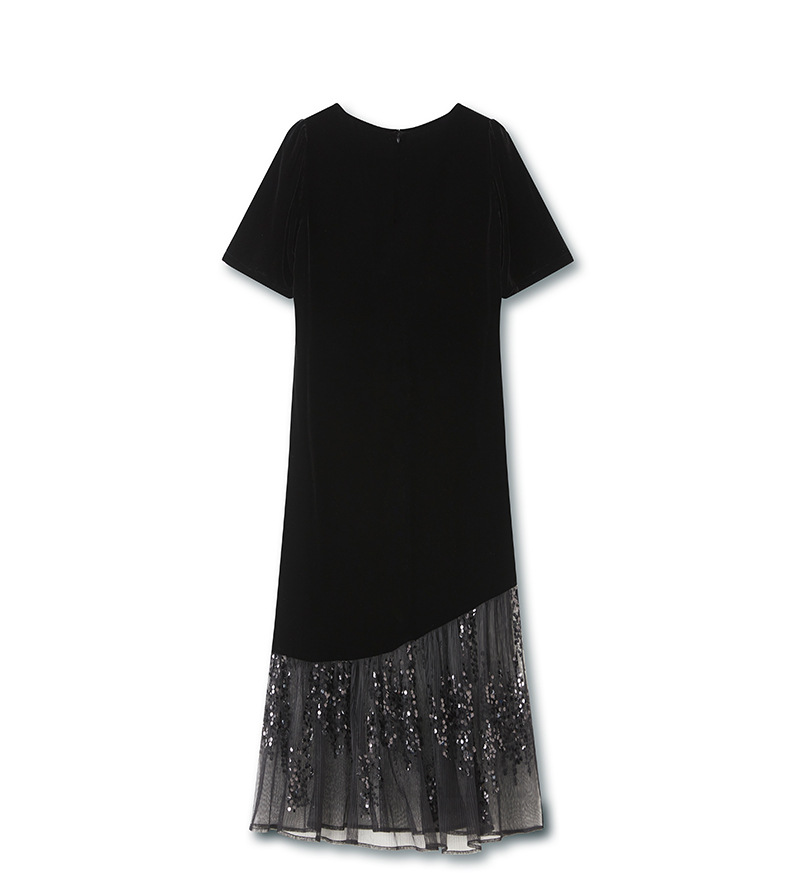 Đầm maxi nữ thắt eo phối lưới đính sequin và nhung — Màu đen chi tiết 12