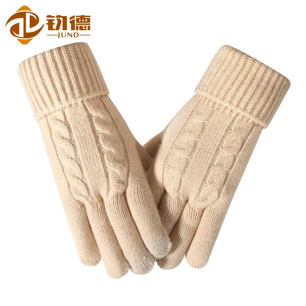 New Cross-Border Winter Women's Knitted Gloves Plus Velvet Thickened Warm Gloves Outdoor Cycling Touch Screen Gloves