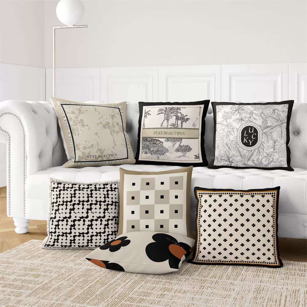 欧式古典抱枕套高级灰黑轻奢艺术靠垫沙发汽车卧室家居装饰靠枕套