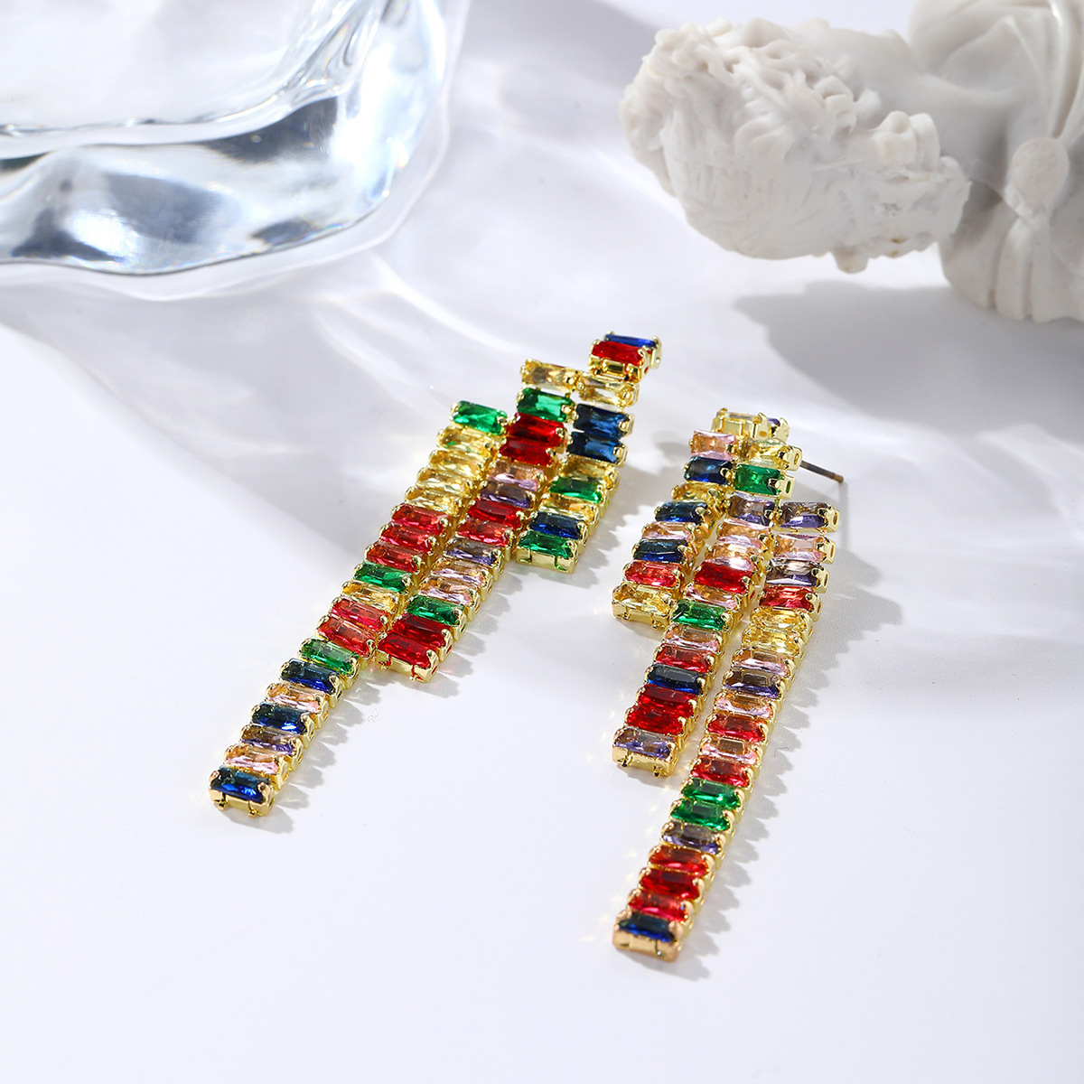 1 Pair Fashion Geometric Zircon Tassel Women's Drop Earrings display picture 2