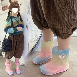 Korean Fashion Kidsren's Rain Boots Girls Princess Baby Rain Boots 1-7 Years Old Kindergarten Cartoon Non-Slip Water Shoes Ins Trend