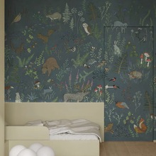 兔子刺猬墙纸美式儿童房壁纸男童女童卧室装饰墙布幼儿园卡通壁画
