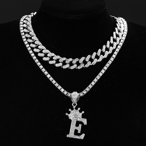 Hip-hop Crown 26 English Pendant Multi-layer Chain Fashion Cuban Chain Set Letter Necklace Wholesale