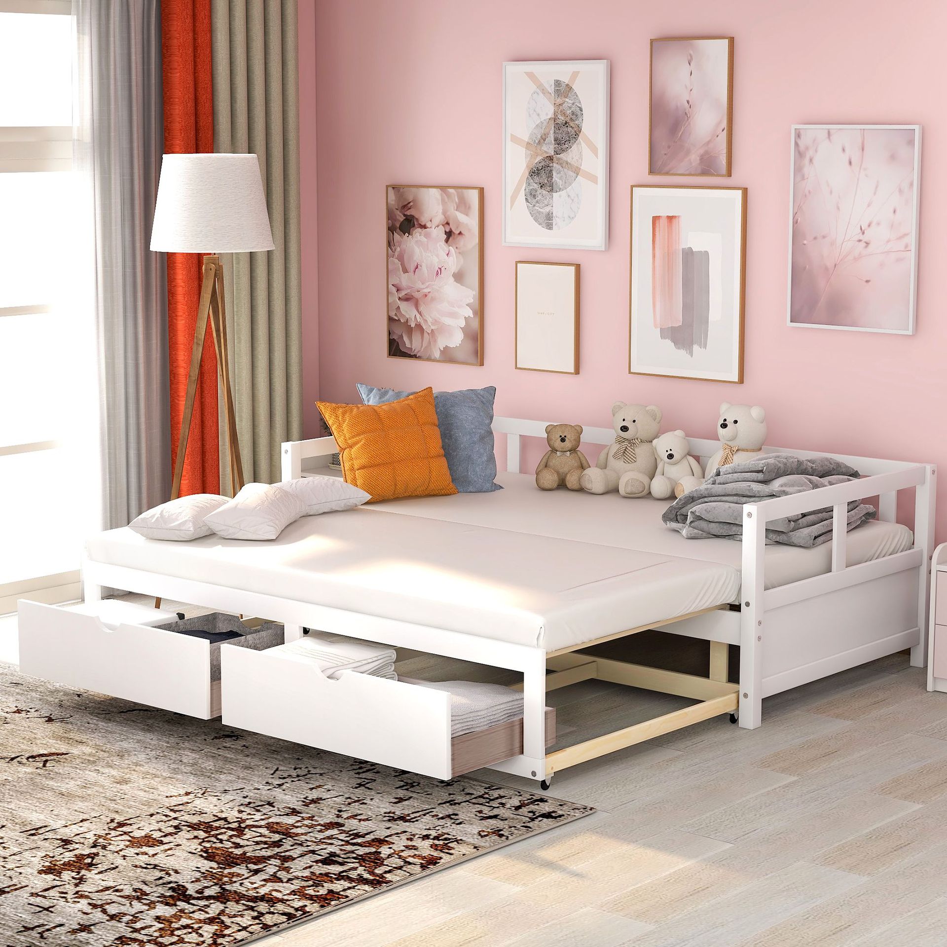 Sofá cama de madera sólida plegable multifuncional de doble propósito pequeño tipo de sala de estar retractable push-pull goma madera tela sofá