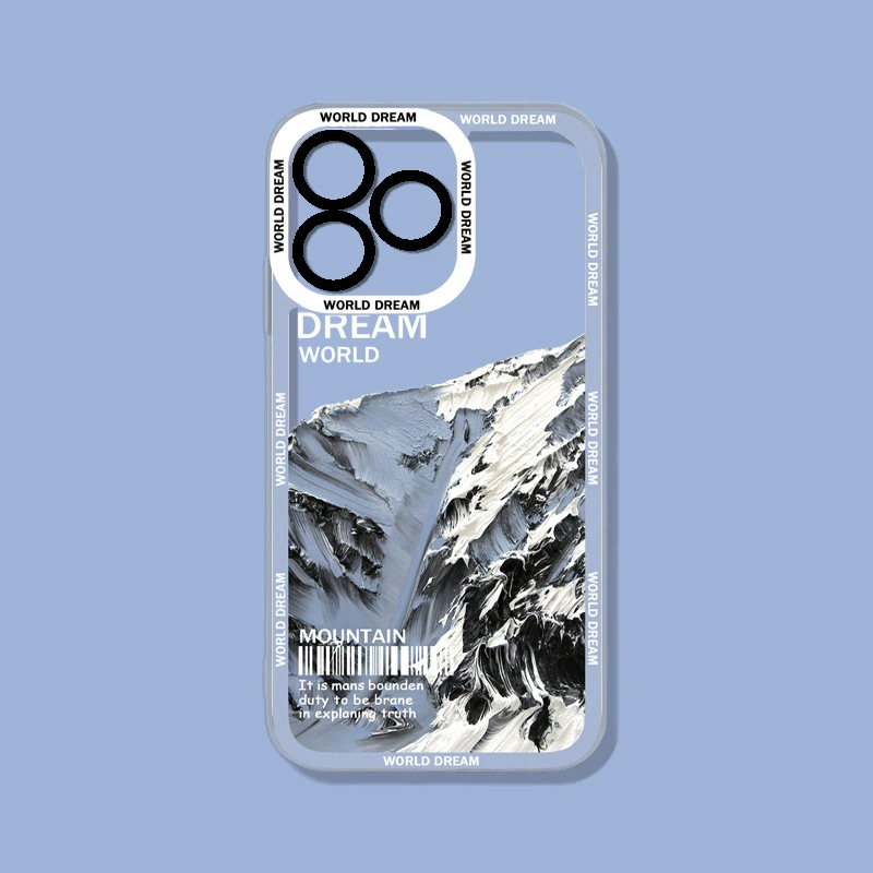 Прозрачный чехол для телефона (совместимый с Apple) с окрашенной каймой и горным принтом, подходит для iPhone 6–15 серии