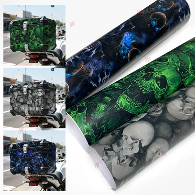 Motorcycle Rear Box Personalized Skull Camouflage Body Film Painted Car Color-Changing Film Modification Sticker Hood