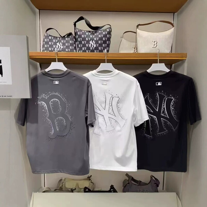 26 New Summer Models Ss High-Quality Mlb Short-Sleeved Men's and Women's Couple Printed Round Neck Casual Loose T-Shirt with Large Logo on the Back