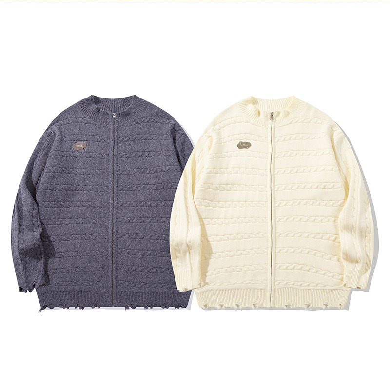 YWFG mujeres americanas retro cardigan 2024 otoño nuevo pareja alta versátil cuello redondo manga larga jersey
