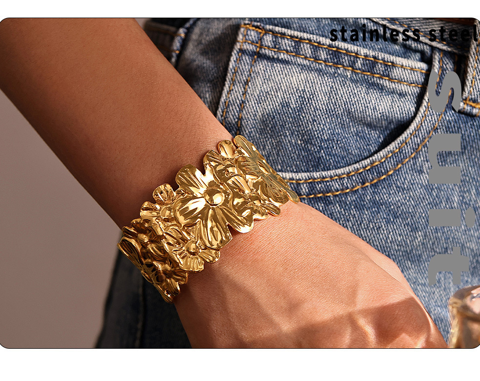 Einfacher Stil Blume Edelstahl 304 18 Karat Vergoldet Armreif In Masse display picture 7