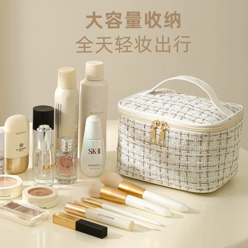 Косметичка-органайзер, саквояж в стиле Chanel из твида, портативная/переносная сумка через плечо, просторная