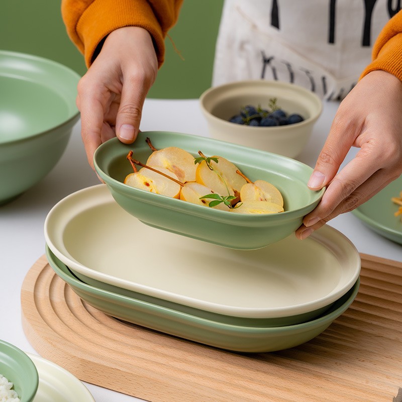 En línea rojo vajilla de cerámica Hotel occidental comida sopa tazón creativo desayuno plato hermoso simple vajilla inauguración plato