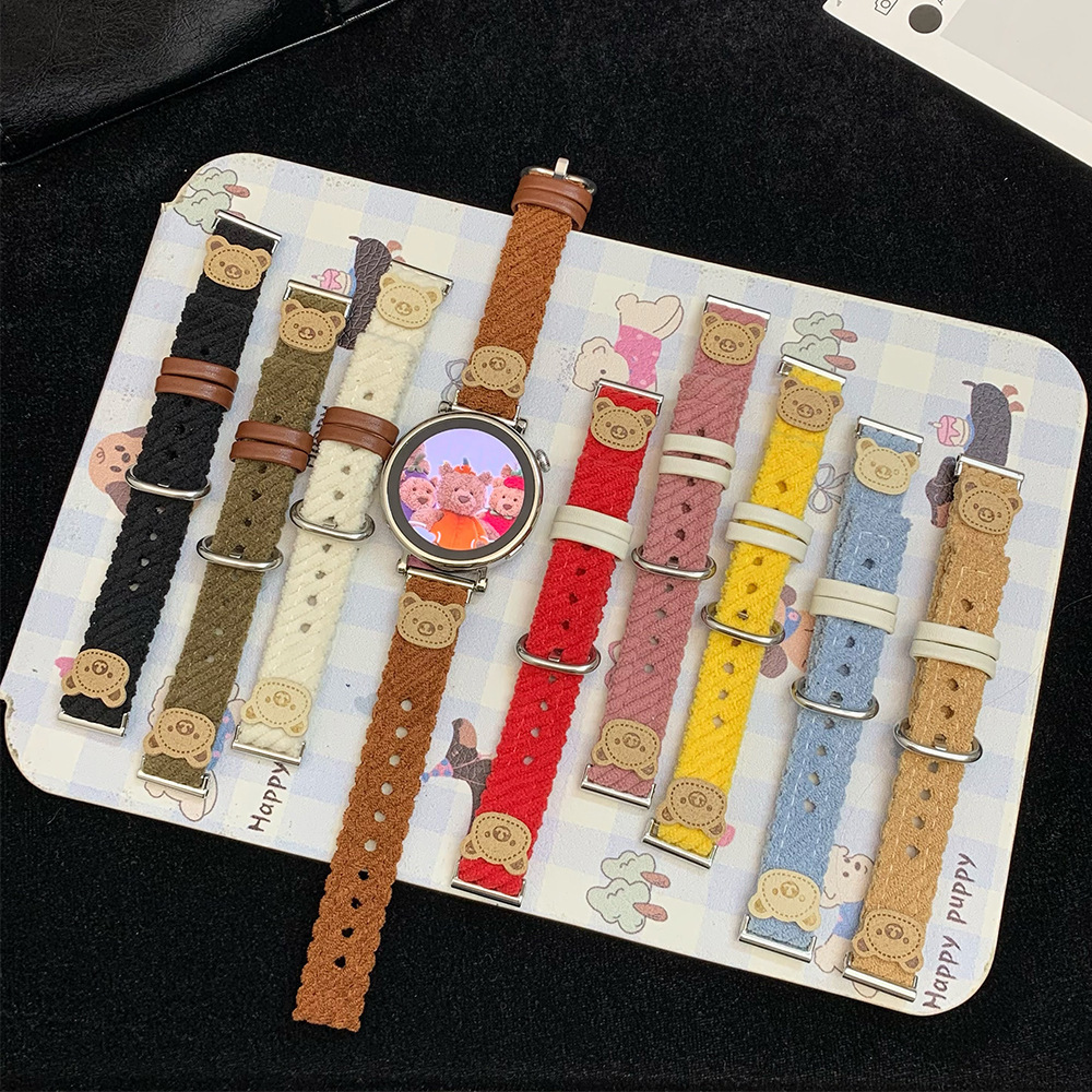 Suitable for Apple 1-11Th Generation Fit4/3 Huawei Gt654 Corduroy Bear Watch Strap Xiaomi 10/9/8 Redmi 6