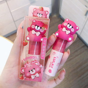 Manshili small pink bear Matte Velvet Lip Glaze easy to color and not easy to fade student White lip mud female makeup