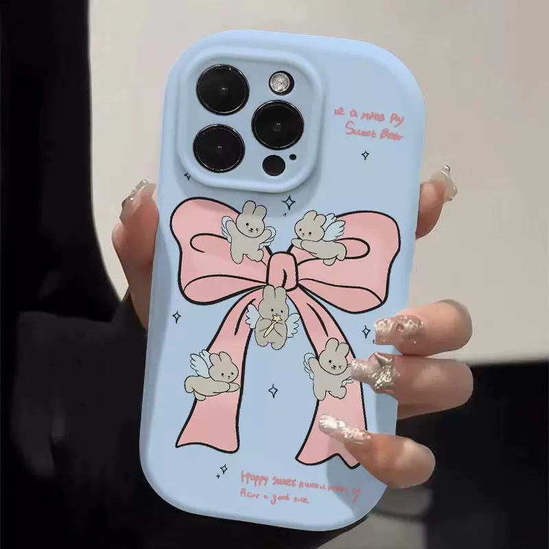 Apple, совместимый кролик с бантом, iPhone16, iPhone16 Pro, чехол для телефона, милый iPhone13 Pro, 15promax, 13