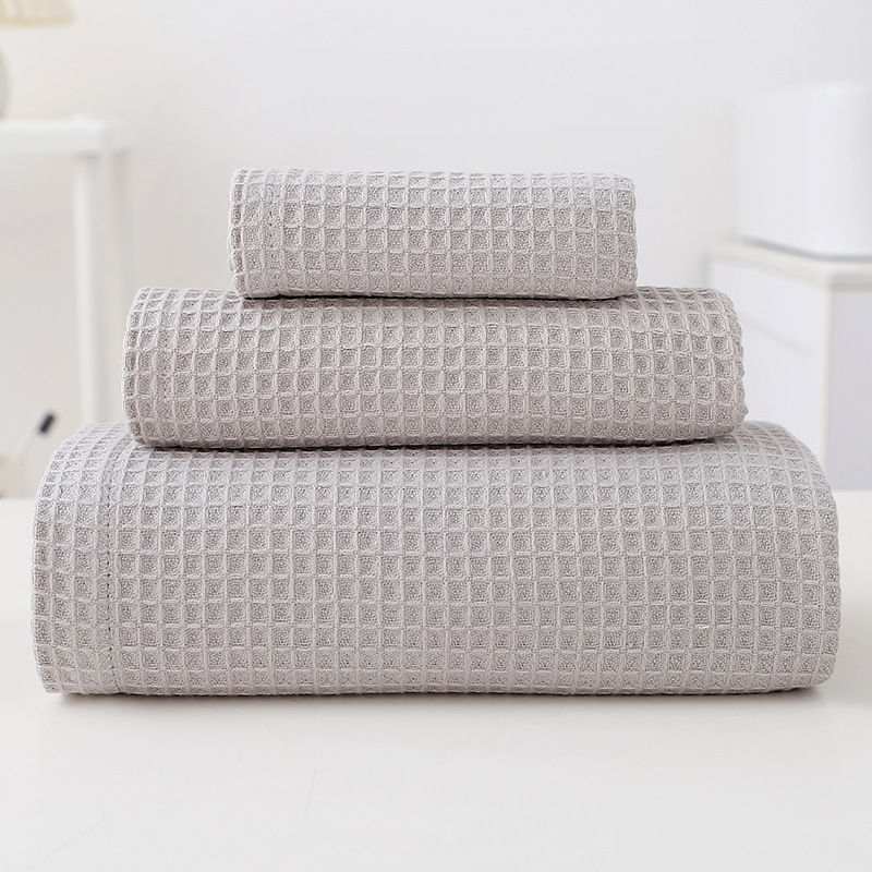 [Waffle] New Product Wool Square Bath Set Foreign Trade Cross-Border Hot Selling Cotton Gauze Towel Square Towel Bath Towel Three-piece Set