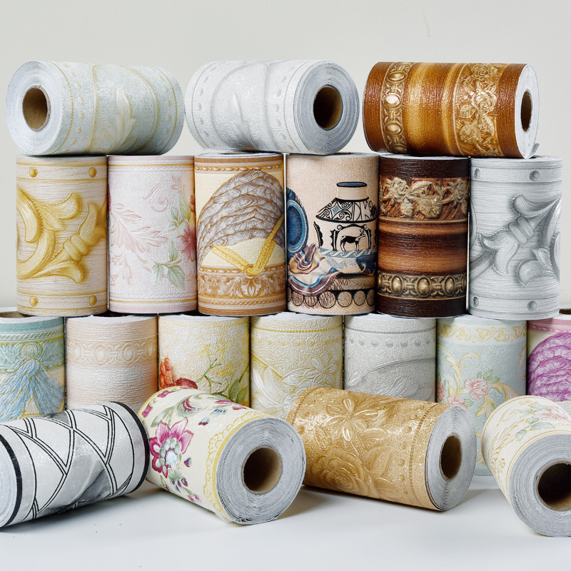 Mildew-proof and moisture-proof European 3D waterproof PVC waist line decoration skirting line corridor bathroom living room bedroom wallpaper