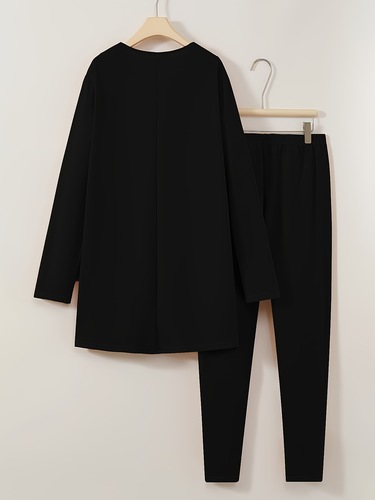 Plus Size Casual Outfits Set Women's Plus Solid Long Sleeve