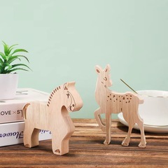 木製の馬の鹿の置物の木製の工芸品の木の木のおもちゃの子供の部屋の装飾品の置物の贈り物の卸売り