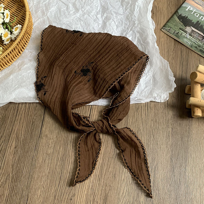 Pañuelo en la cabeza, diadema pastoral femenina de verano, bufanda de seda bordada de color sólido, bufanda pequeña de moda de alta gama, bufanda triangular, cintura