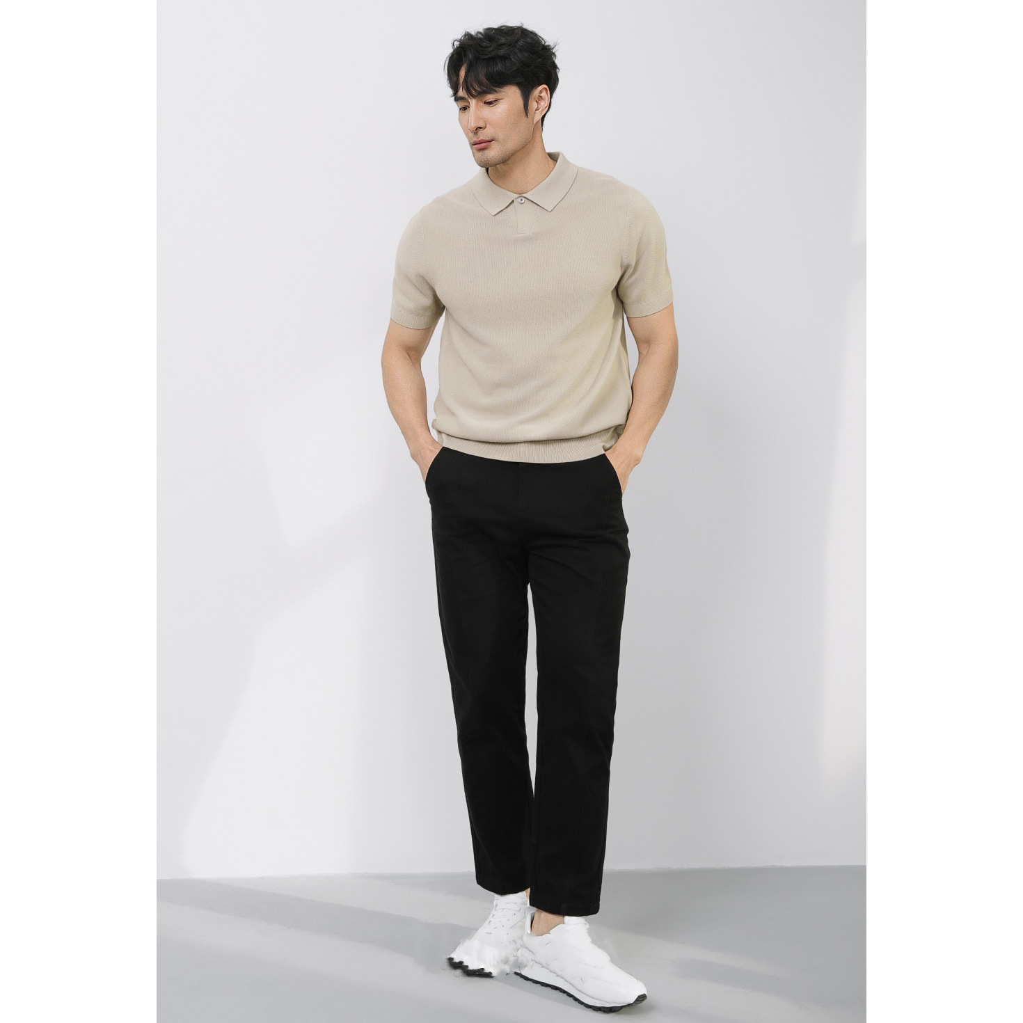 POLO camisa de cuello de solapa camisa de punto de manga corta de alta gama británico botones de negocios delgada seda de hielo de verano comercio exterior transfronterizo image 5