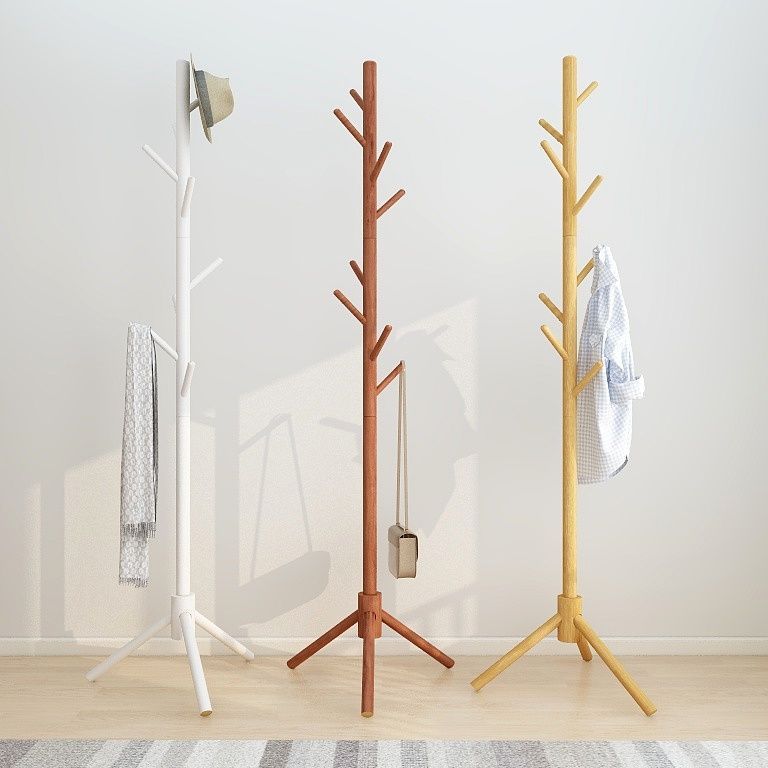 Solid Wood Coat Rack, Household Floor-Standing Clothes Rack, Simple Clothes Rack, Vertical Rack, Storage Rack, Coated Single Pole Clothes Rack