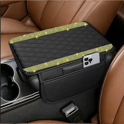 Cover Side Pocket Storage Bag — Armrest box pad - bright-yellow