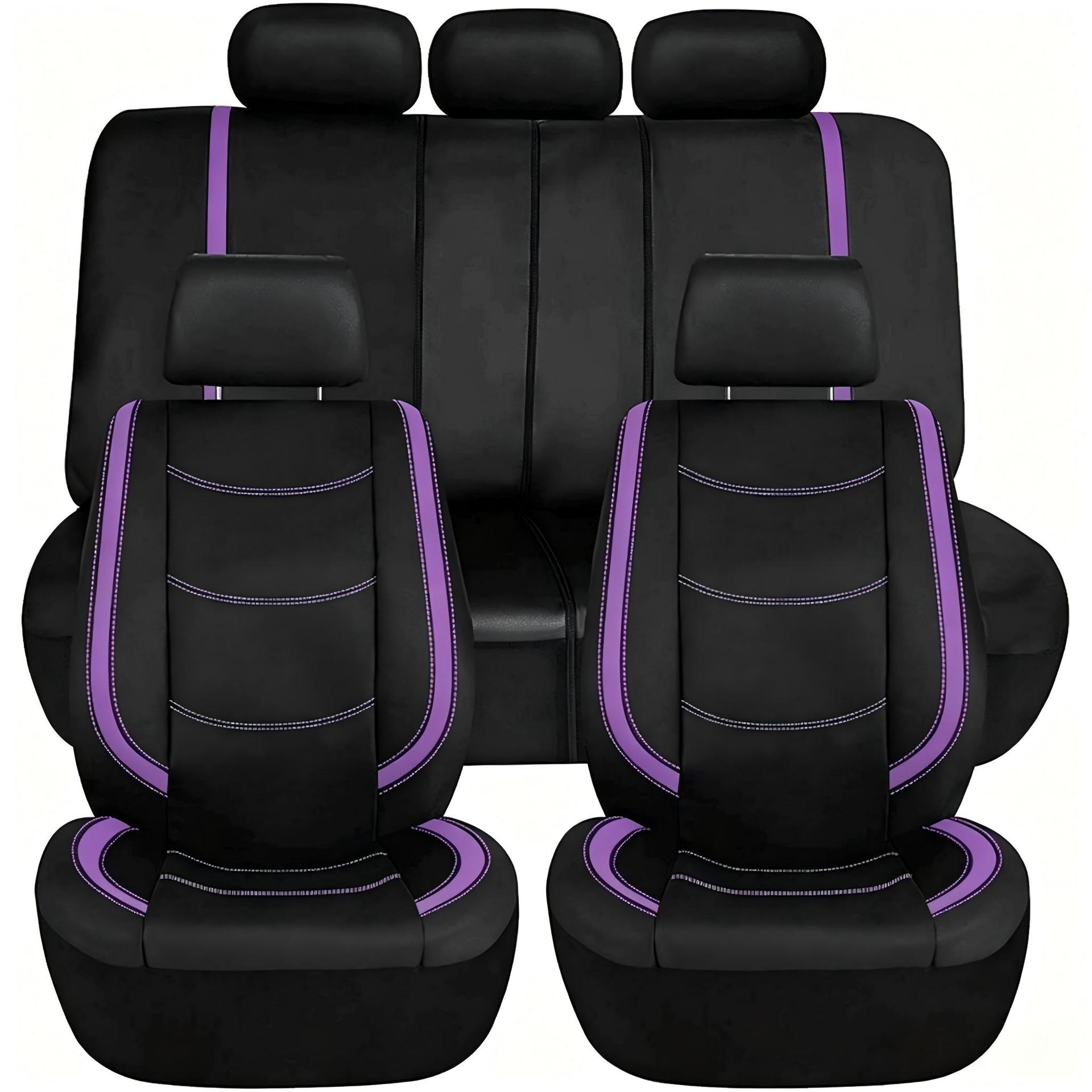 Pu Leather Car Seat Cover, Suitable for All Seasons, Five-Seater Full-Cover Seat Cover, Black Color-Blocking Fashion Style