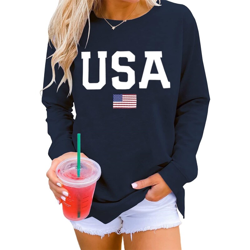 [Applicable for Foreign Trade] 2026 European and American Women's Casual Long-Sleeve Graphic T-Shirt Crew Neck Pullover Sweatshirt