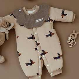 婴姿新生婴儿衣服秋冬季保暖初生宝宝连体衣夹棉加厚哈衣爬服冬装