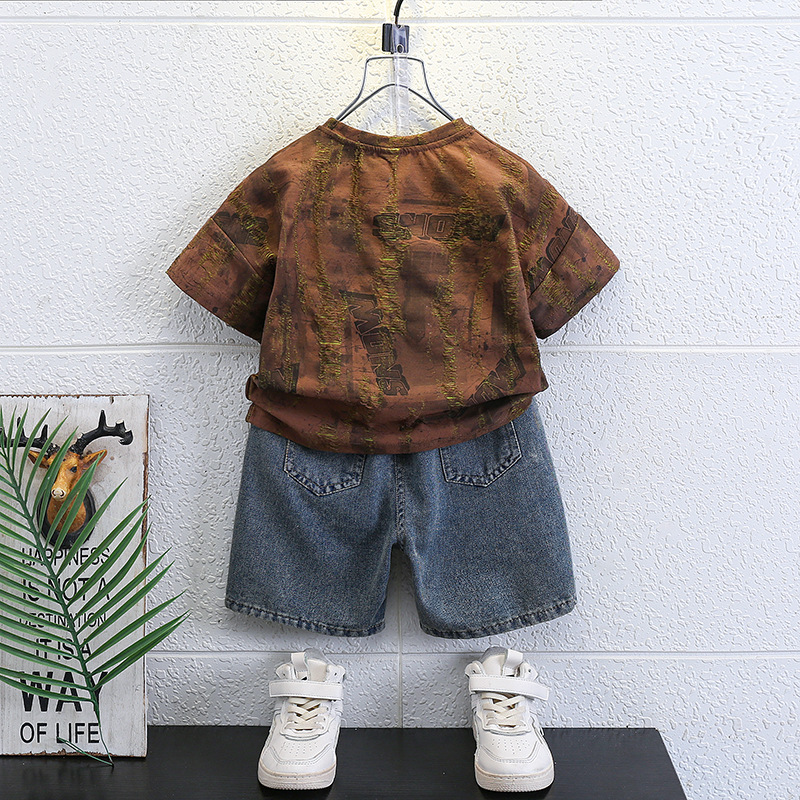 7233 Summer Nezha Clothing Traje de camiseta delgada para niños Jeans para niños Pantalones cortos para bebés Traje de dos piezas de manga corta 3