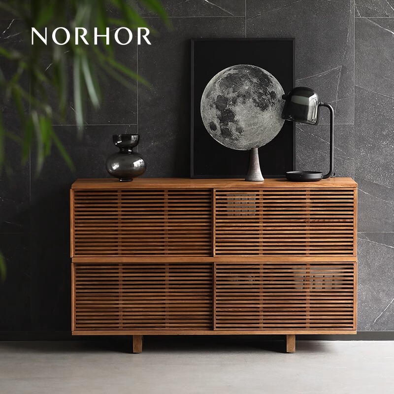 Nordic Expression Middle Ancient Retro Oriental Teak Solid Wood Door Sideboard Full Solid Wood Cabinet Storage Cabinet Solid Wood