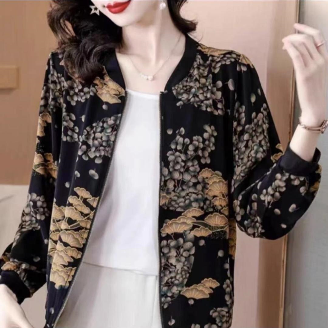 Middle-aged and elderly women's early autumn single-layer thin coat jacket, stylish and youthful baseball jacket zx
