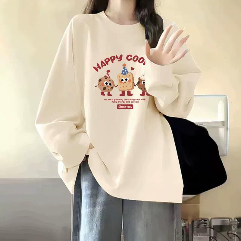 Women's pure cotton long-sleeve T-shirt, spring and autumn 2026 new style, casual loose-fitting base shirt, top for women, ins style Women's pure cotton long-sleeve T-shirt, spring and autumn 2026 new style, casual loose-fitting base shirt, top for women, ins style
