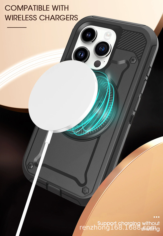 Applicable to IPHONE15/PLUS/PROMAX wireless charging three-proof mobile phone case bracket car robot protective cover