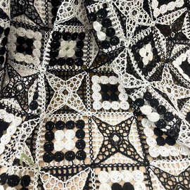 镂空蕾丝绣花布几何格子刺绣面料新款Heavy Embroidery Fabric