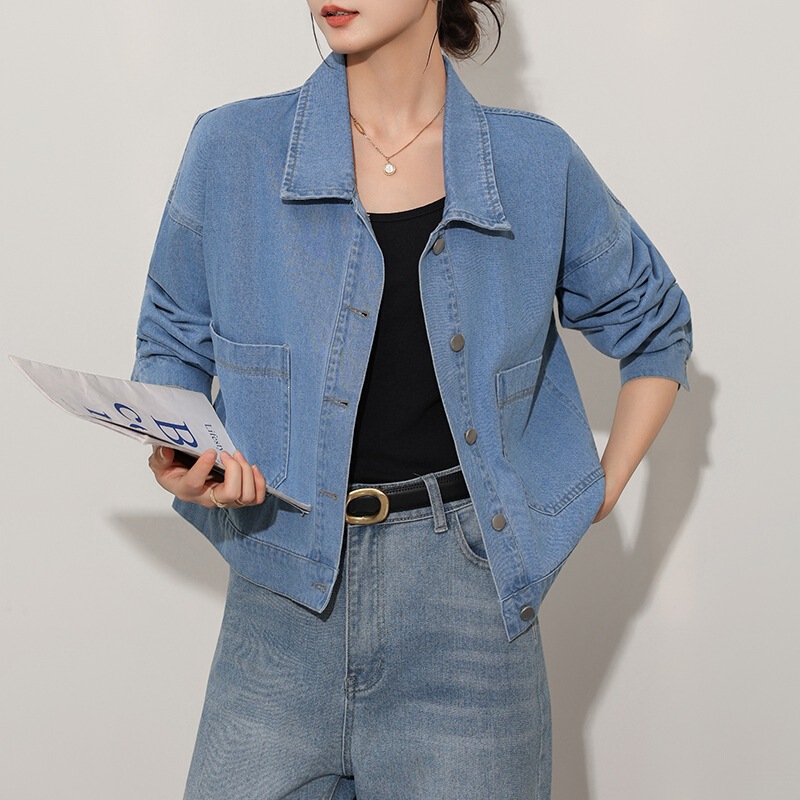 Real Shot # Short Soft Denim Jacket for Women 2025 Autumn New American Retro Loose Casual Jacket Top Cotton Real Shot # Short Soft Denim Jacket for Women 2025 Autumn New American Retro Loose Casual Jacket Top Cotton