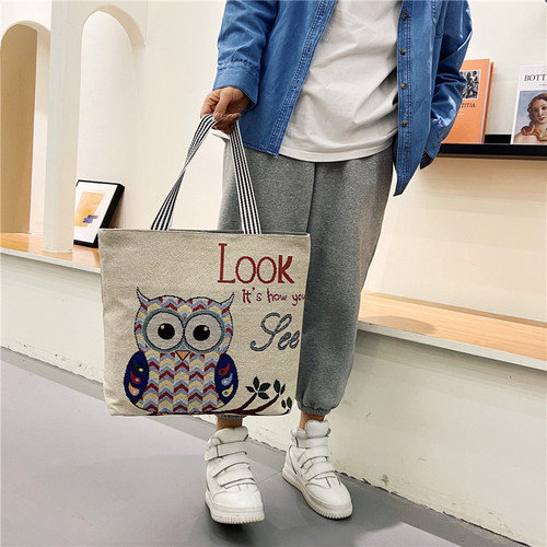 Handmade Vintage Ethnic Style Large Canvas Tote Bag with Embroidery for Shopping, Fashion Single Shoulder Women's Bag from New Malaysia and Thailand