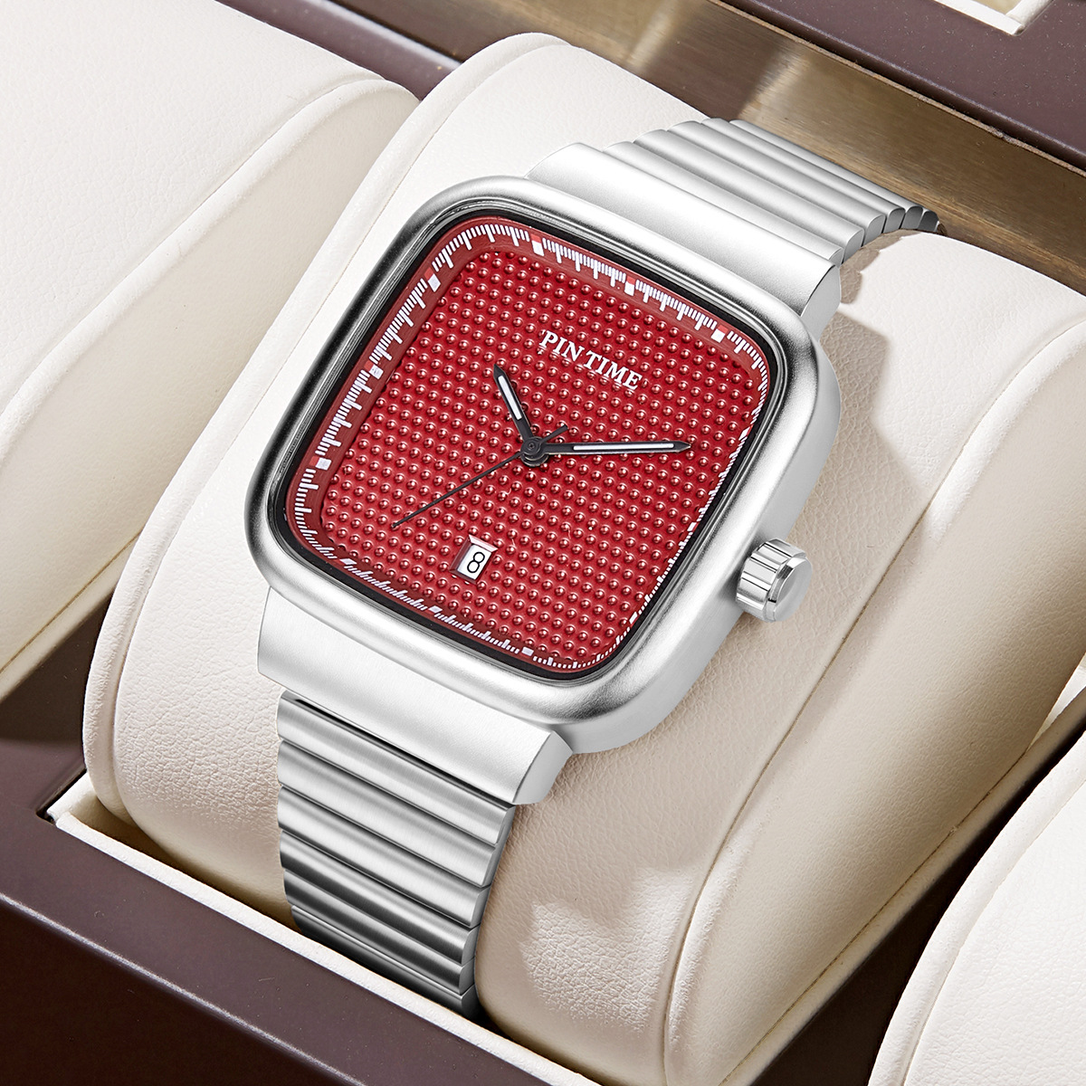 Square Watch for Men and Women, Fashionable and Simple Calendar, Waterproof Steel Band, Trendy Business Men's Quartz Watch, Cross-Border Hot Style