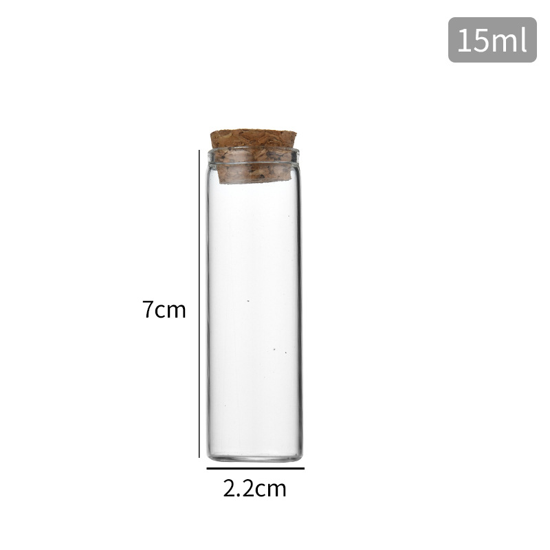 Botella de Tubo Transparente de boca recta de 22mm con botella de corcho a la deriva botella de vidrio sellada botella de deseos botella de dulces de té de flor de madera de agarwood