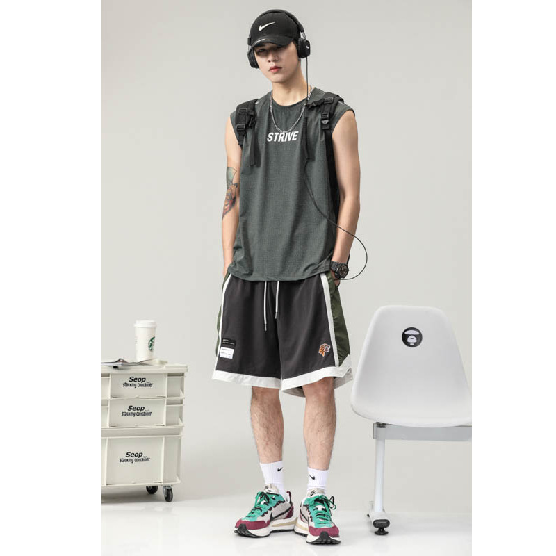 Summer quick-drying ice silk sleeveless vest men's loose fashion brand ins waistcoat short sleeve plus size sports fitness white T-shirt Summer quick-drying ice silk sleeveless vest men's loose fashion brand ins waistcoat short sleeve plus size sports fitness white T-shirt