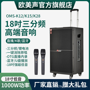 European and American Sound K12/K15/K28 Outdoor Square Dance Audio High-Power Heavy Bass Karaoke Dual Microphone Trolley Speaker